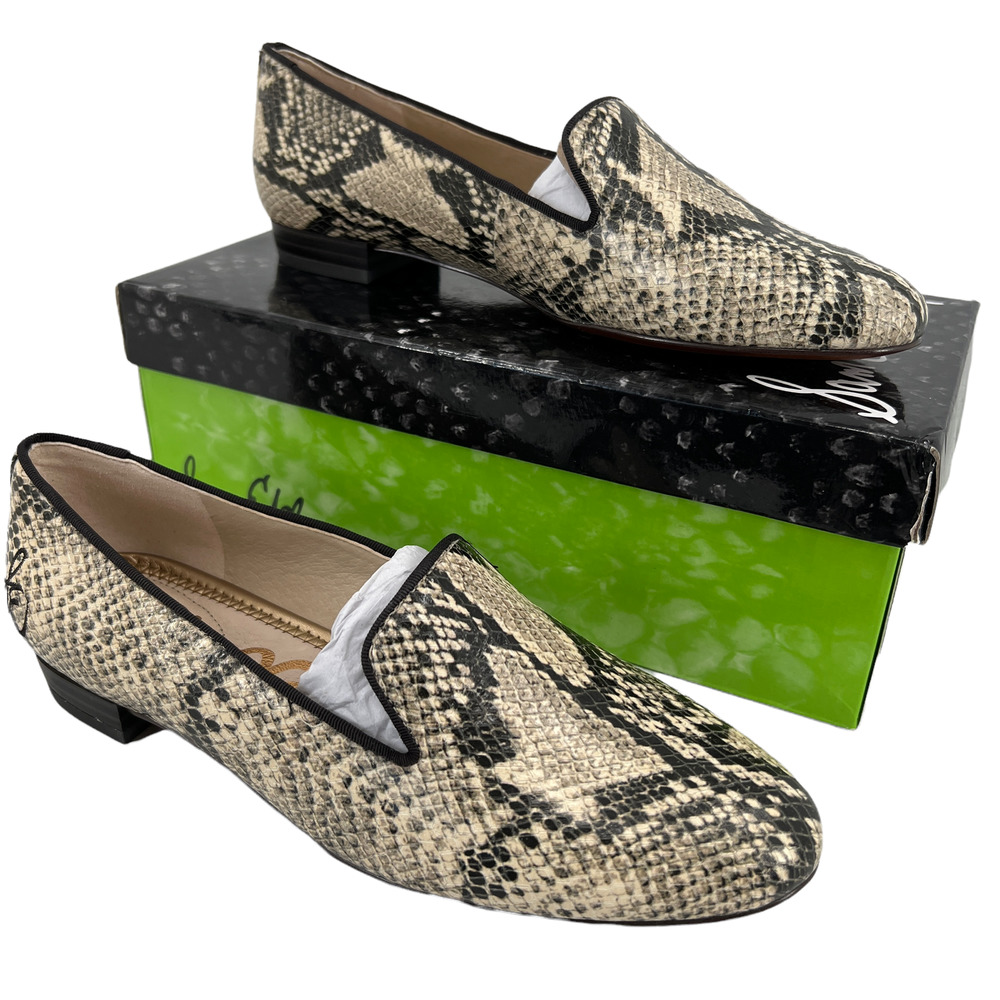 SAM EDELMAN Reptile Print Loafers 6.5 Grey Black Cream Snake Print Flats NEW